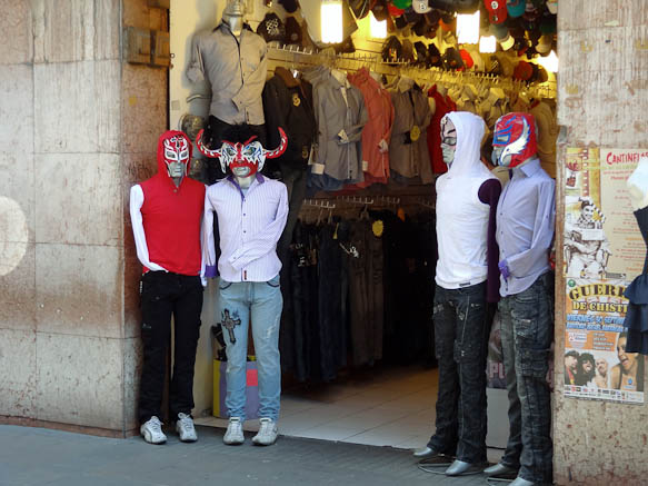 mannequins with luchador masks