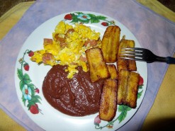 Fried Plantains, Beans, Indian Eggs