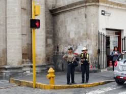 Traffic Police At An Intersection With Working Traffic Lights Traffic Police At An Intersection With Working Traffic Lights