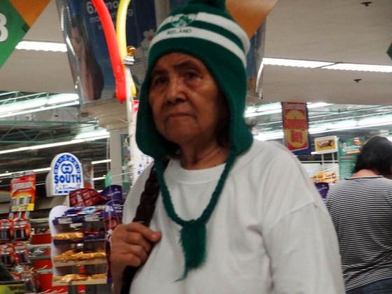 filipino grandma wearing peruvian hat
