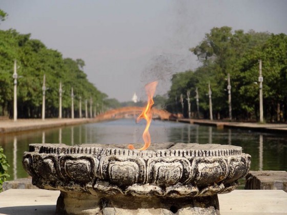 World Peace Flame With World Peace Pagoda Behind
