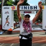 Old lady finishing marathon race Gladys Burrill