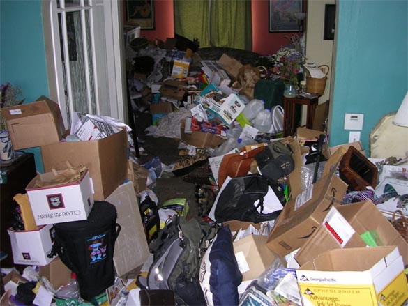 hoarding room full of garbage trash boxes