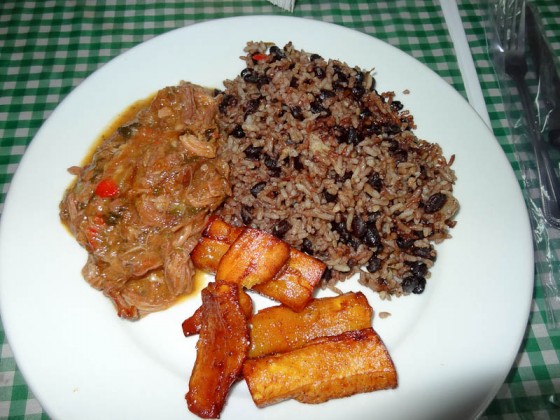 Rice & Beans, Casado, Fried Plantains, Mystery Meat