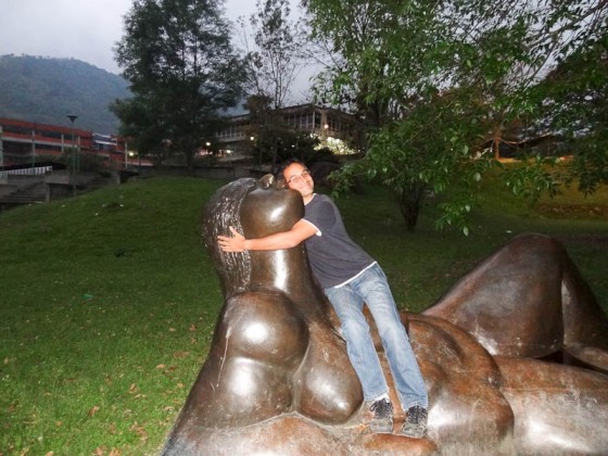 Me Hugging A Statue At Universidad de Los Andes