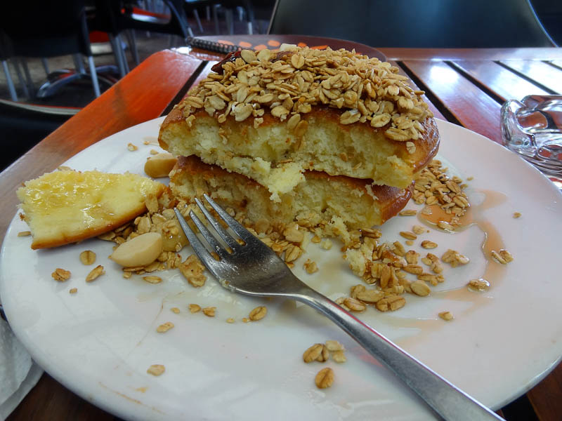 Wonderful Breakfast - Thick Pancakes Topped With Granola And Honey